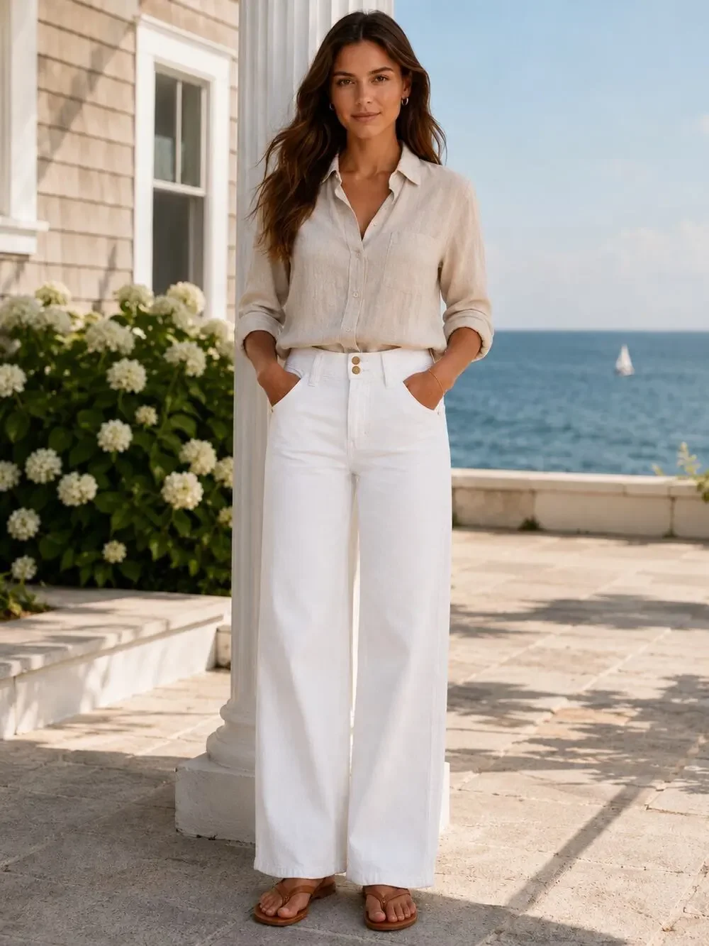 J.Crew Slim-Wide Leg High Rise White Denim Jeans Coastal Minimalist NWT  31